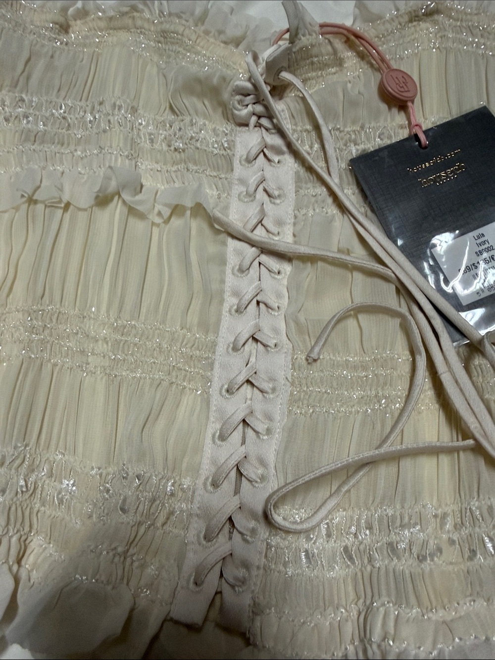 House of CB Cream Strapless Lace-Up Smocked Bustier - Picture 3 of 9